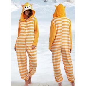 Body Candy Womens 1-Piece Pajama Print‎ Hooded Plush Union Suit Onesie Sz Medium